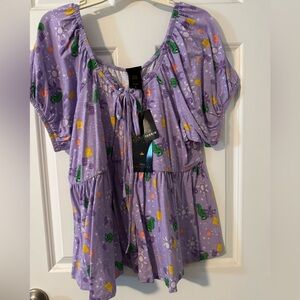 Disney Torrid Lavender and Green Blouse- Rapunzel Princess Collection